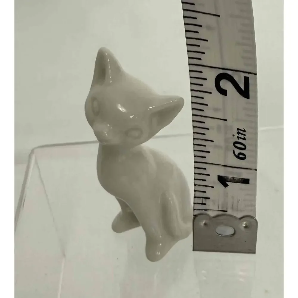 Porcelain White Cat Figurine Collectible Japan Miniature Shadowbox